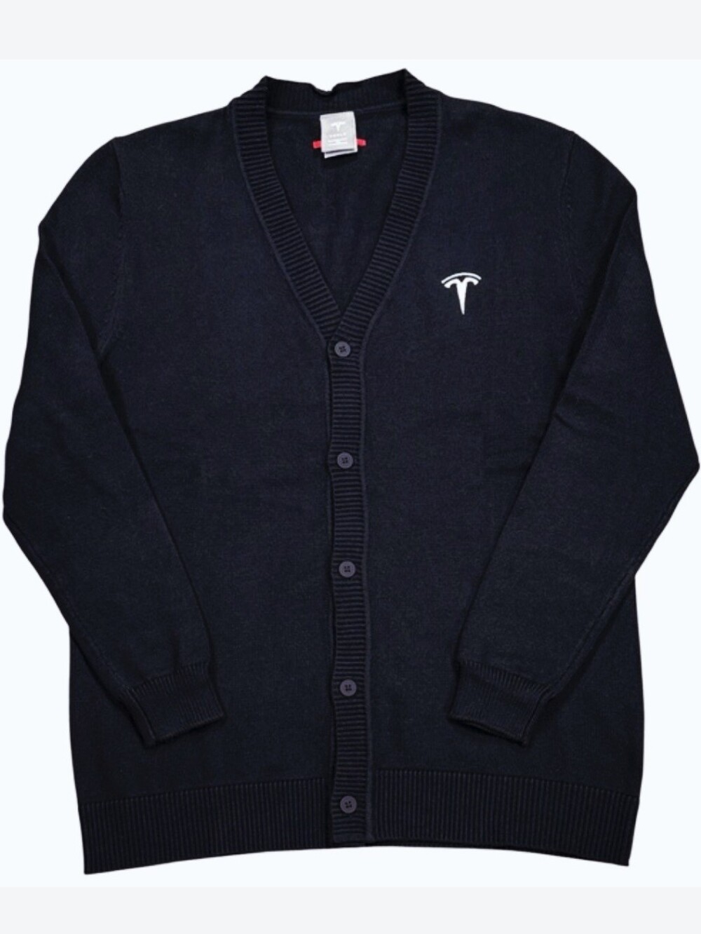 Tesla Logo Official Merchandise Black V-Neck‎ Button Cardigan Small